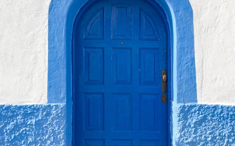 blue wooden 6 panel door